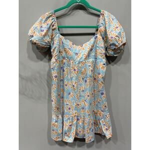 RSQ mini floral dress women's s M Short Sleeve Off Shoulder Blue Cotton